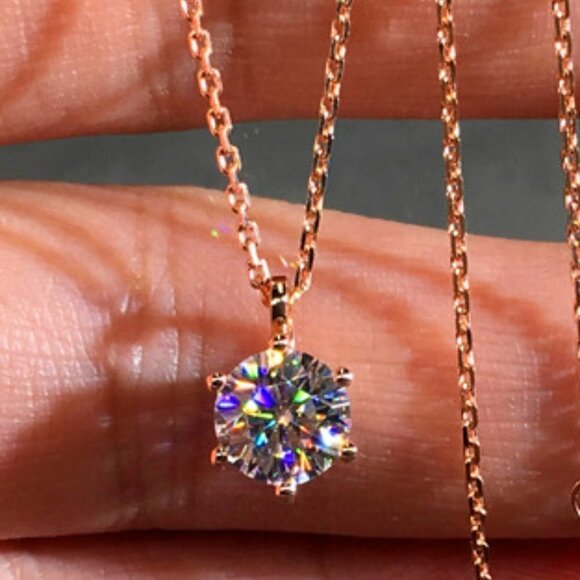 🎊 Round CZ Rose Gold Plated Dainty Necklace for Women, EVGG1075 - Picture 1 of 5
